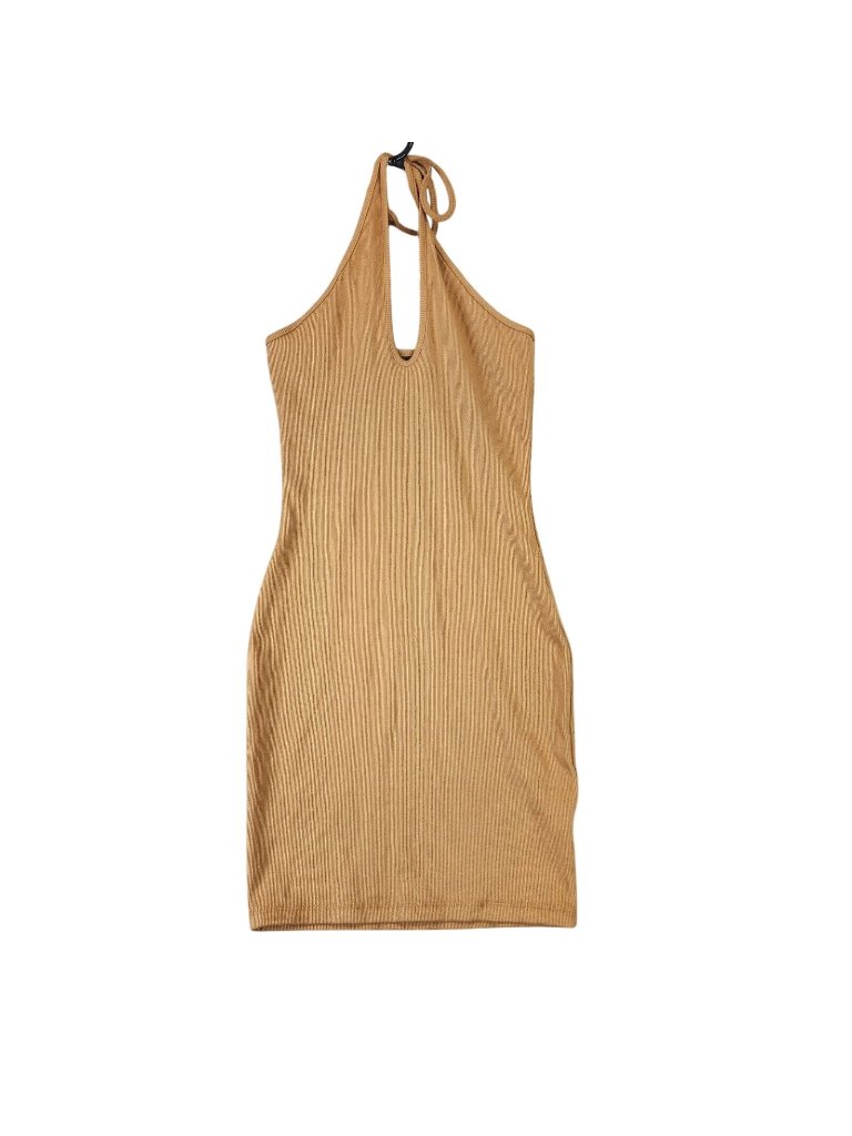 Womens Wild Fable Tan Ribbed Sleeveless Knit Bodycon Dress Halter Neck Size Xs